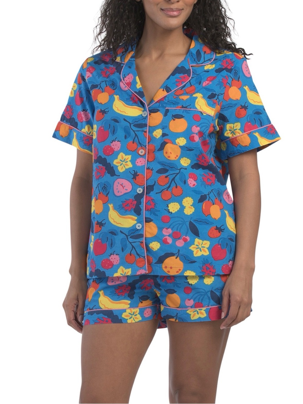Printfresh Blue Fruit-Print “Smoothie Time” Short Pajama Set XXS